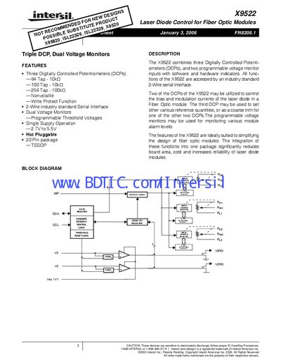 Intersil X9522 Datasheet - cover page