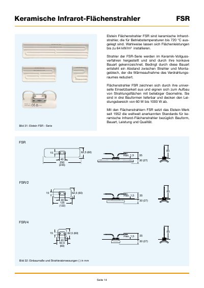 Elstein FSR Series Ceramic Infrared Heater Data Sheet - cover page