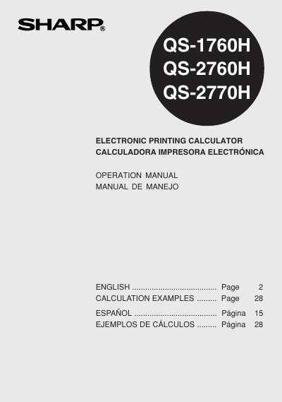 Sharp QS-1760H/QS-2760H/QS-2770H Electronic Printing Calculator Operation Manual