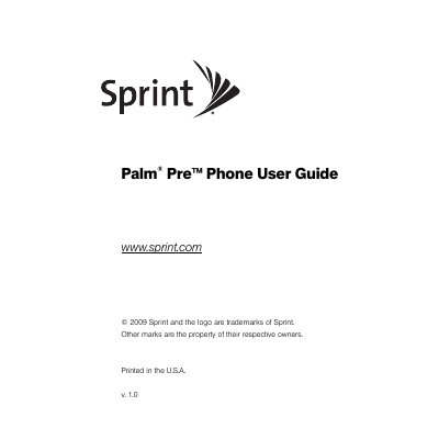 Palm Pre Phone User Guide - cover page