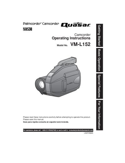 Panasonic LSQT0598AVM-L152 Camcorder User Manual - cover page