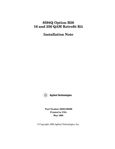 Agilent 8594Q Option R56 16 and 256 QAM Retrofit Kit Installation Note - cover page
