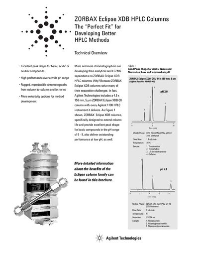 Agilent ZORBAX Eclipse XDB HPLC Columns Product Leaflet - cover page