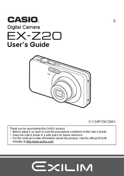 Casio EX-Z20 Digital Camera User's Guide - cover page
