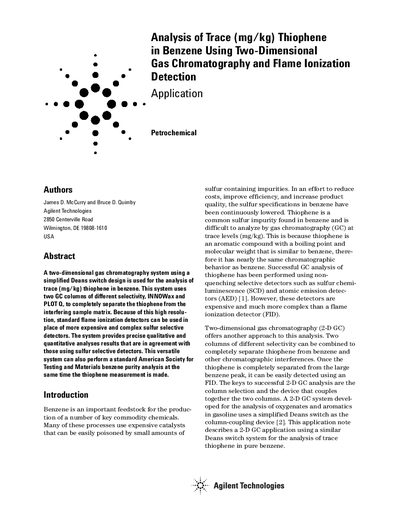 Agilent 6890N Analysis of Trace Thiophene in Benzene Application Note - cover page