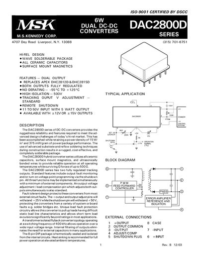 M.S. Kennedy DAC2800D Series Datasheet - cover page