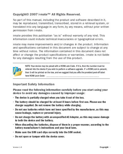 i-mate ULTIMATE 8502 User Manual - cover page