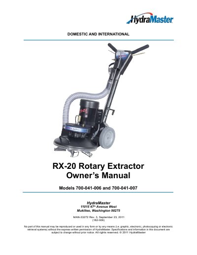 HydraMaster RX-20 Rotary Extractor Owner's Manual - cover page