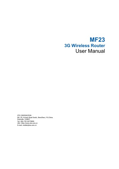ZTE MF23 Wireless Router User Manual - cover page