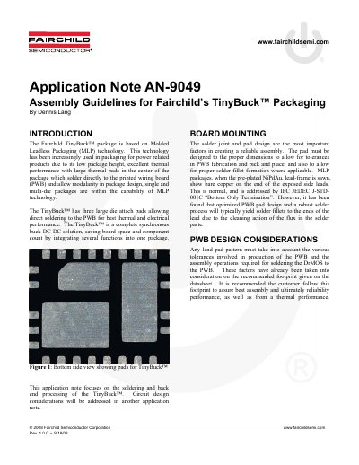 Fairchild Semiconductor TinyBuck Assembly Guidelines Application Note - cover page