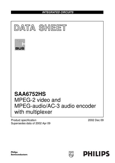 Philips SAA6752HS MPEG-2 Video and MPEG-audio/AC-3 Audio Encoder Data Sheet - cover page
