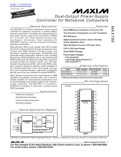 Maxim MAX786 Dual-Output Power-Supply Controller Datasheet - cover page