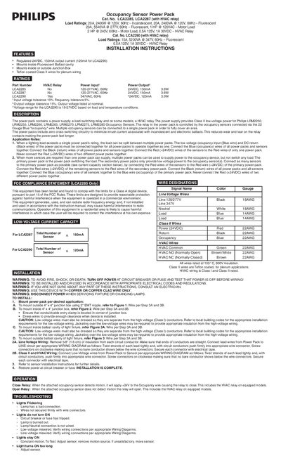 Philips LCA22xx Series Occupancy Sensor Power Pack Installation Guide - cover page