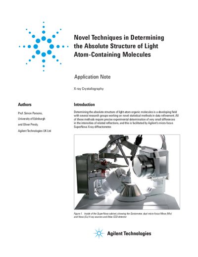 Agilent SuperNova Novel Techniques in Determining Absolute Structure of Light-atom Containing Molecules Application Note - cover page