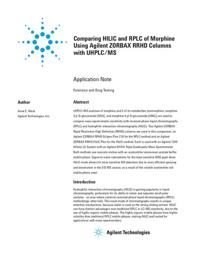 Agilent ZORBAX RRHD Columns HILIC vs RPLC Morphine Application Note - cover page