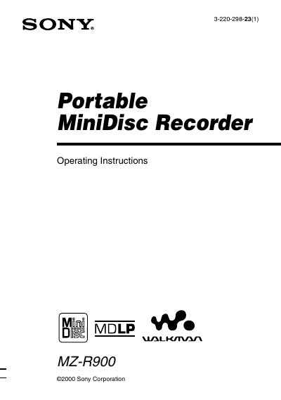 Sony MZ-R900 MiniDisc Recorder User Manual - cover page