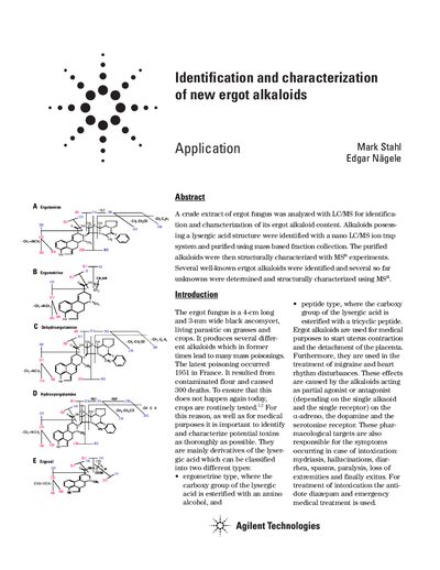 Agilent 1100 Series Nano LC/MS Identification and Characterization of Ergot Alkaloids Application Note - cover page