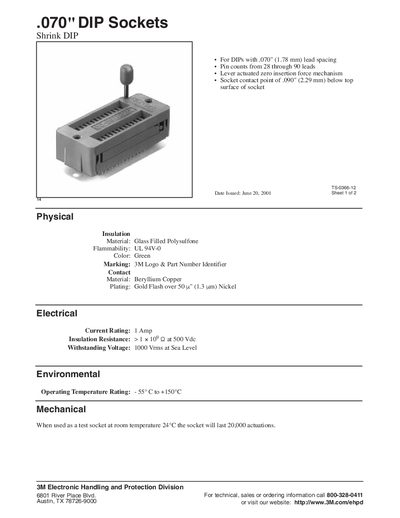 3M .070" DIP Sockets Product Leaflet - cover page