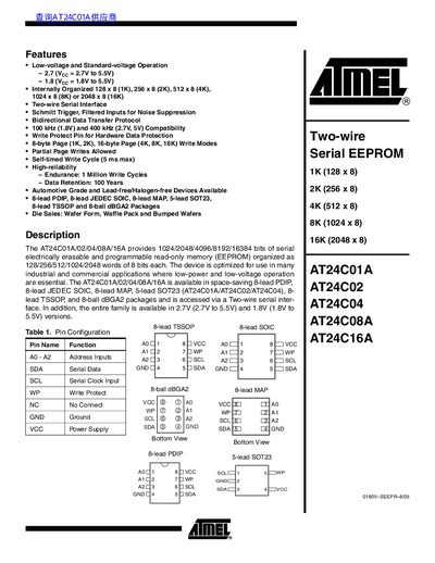 Atmel AT24C01A/AT24C02/AT24C04/AT24C08A/AT24C16A Handbook - cover page