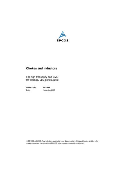 EPCOS B82144A LBC Series RF Choke Datasheet - cover page