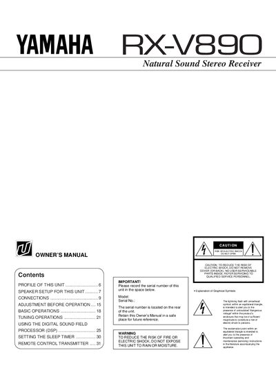 YAMAHA RX-V890 Natural Sound Stereo Receiver user manual - cover page