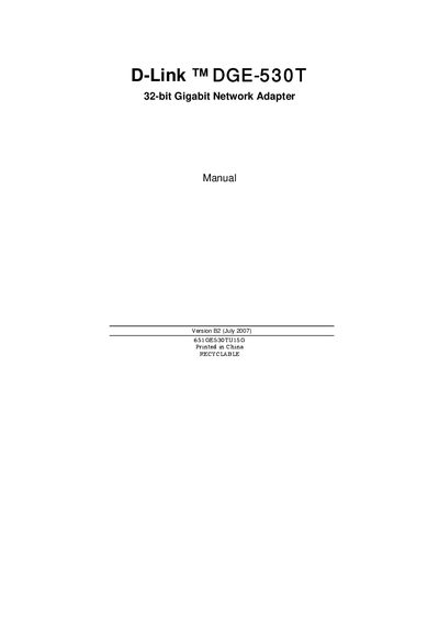 D-Link DGE-530T User Manual - cover page