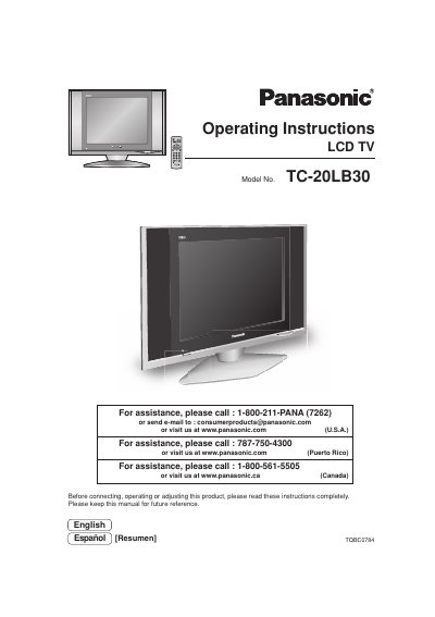 Panasonic TC-20LB30 LCD TV Operating Instructions - cover page