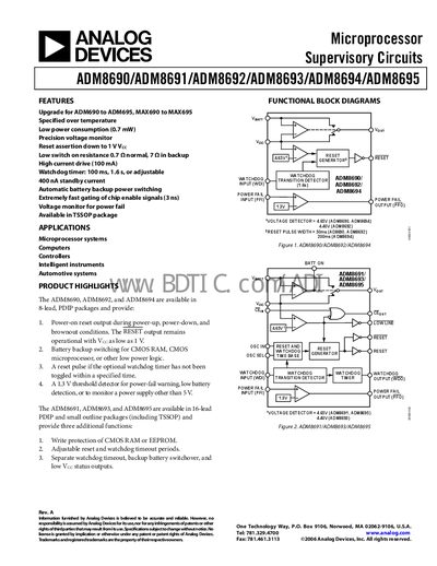 Analog Devices ADM8690/ADM8691/ADM8692/ADM8693/ADM8694/ADM8695 Datasheet - cover page