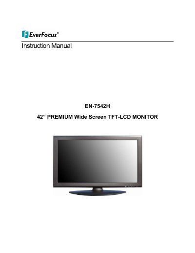 EverFocus EN-7542H 42" Premium Wide Screen TFT-LCD Monitor Instruction Manual - cover page