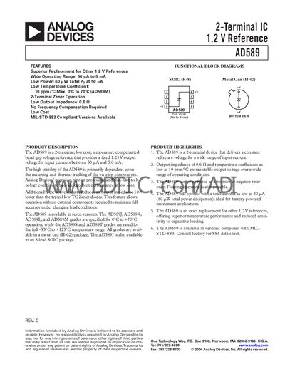 Analog Devices AD589 Datasheet - cover page