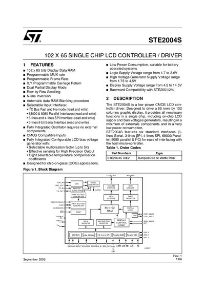 STMicroelectronics STE2004S LCD Controller Datasheet - cover page