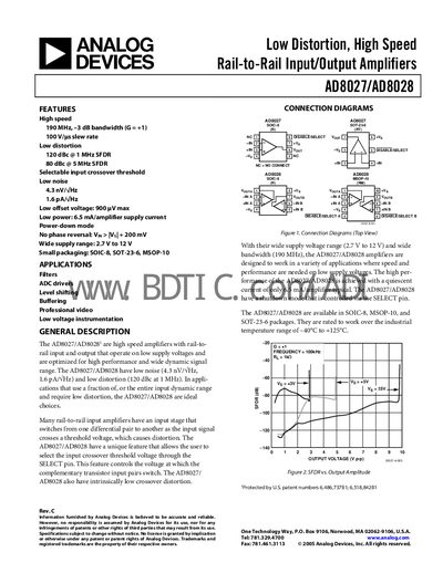 Analog Devices AD8027/AD8028 Datasheet - cover page