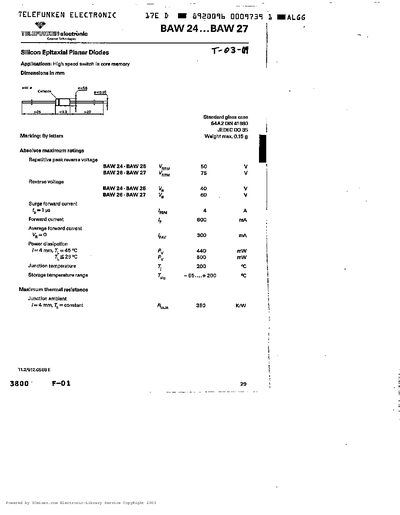 Telefunken BAW 24-27 Silicon Planar Diode Datasheet - cover page