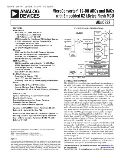 Analog Devices ADuC832 Datasheet - cover page