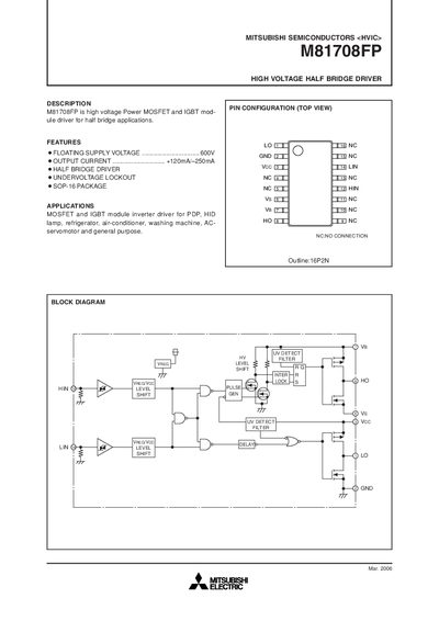 Mitsubishi M81708FP High Voltage Half Bridge Driver Datasheet - cover page