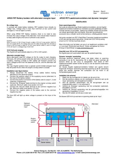 ARGO FET Battery Isolator Installation Guide - cover page