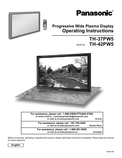 Panasonic TH-42PW5 Plasma Display Operating Instructions - cover page