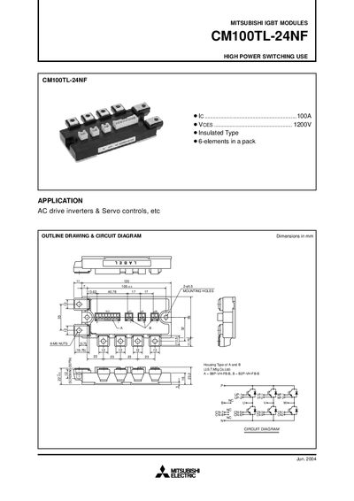 Mitsubishi Electric CM100TL-24NF IGBT Module Datasheet - cover page