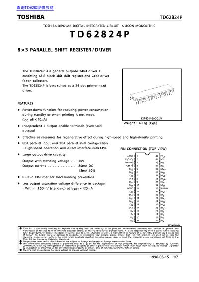 Toshiba TD62824P Datasheet - cover page