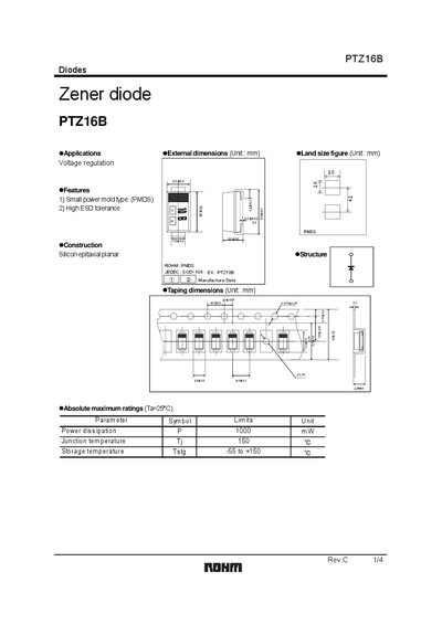 ROHM PTZ16B Zener Diode Datasheet - cover page