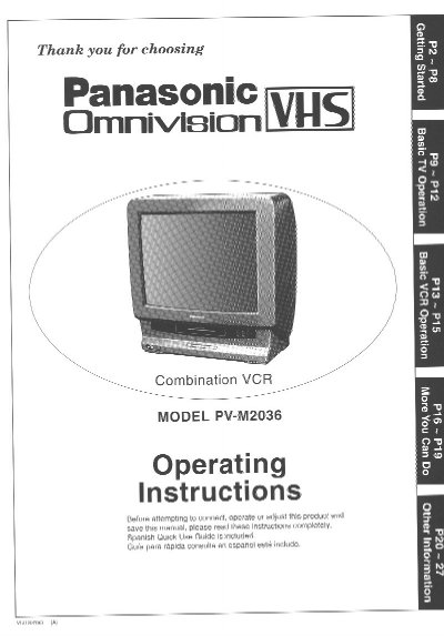 Panasonic PV-M2036 Combination VCR Operating Instructions - cover page