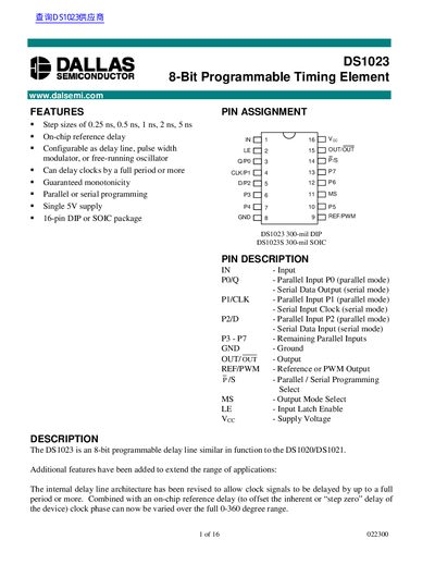Dallas Semiconductor DS1023 8-Bit Programmable Timing Element Datasheet - cover page