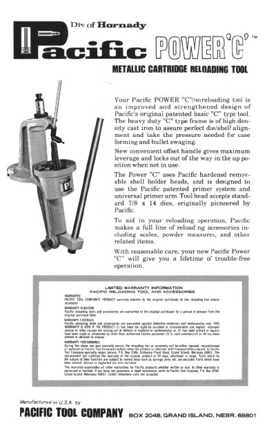 Pacific Power C Metallic Cartridge Reloading Tool User Manual - cover page