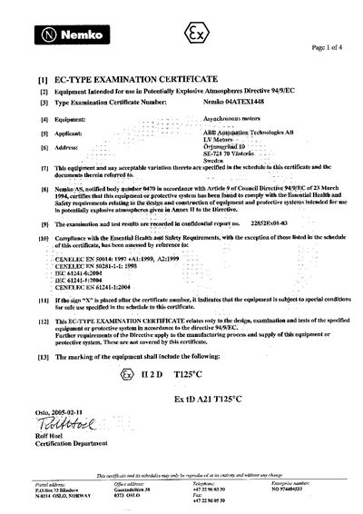 ABB Nemko 04ATEX1448 ATEX Certification Certificate - cover page