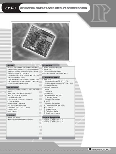 LEAP FPT-3 CPLD/FPGA Simple Logic Circuit Design Board Product Leaflet - cover page