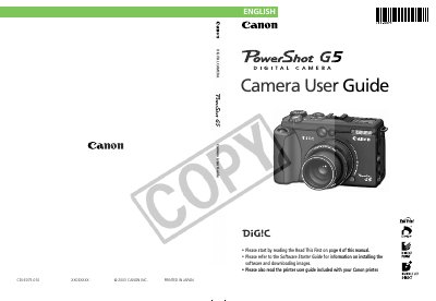 Canon PowerShot G5 Camera User Guide - cover page