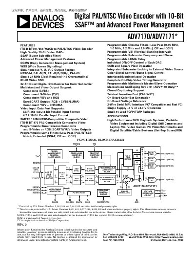Analog Devices ADV7170/ADV7171 Video Encoder Datasheet
