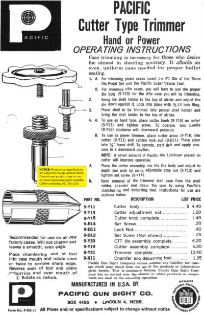 Pacific Cutter-Type Trimmer Operating Instructions - cover page