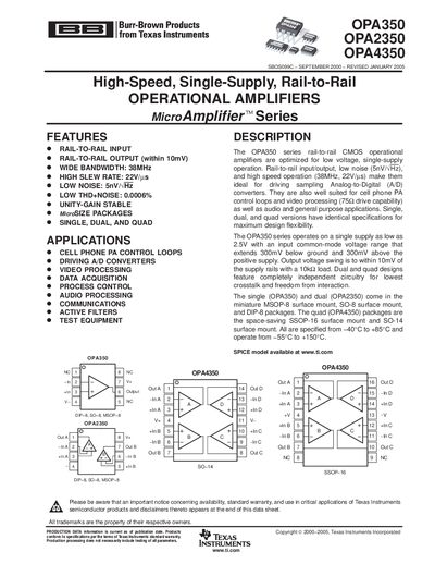 Texas Instruments OPA350/OPA2350/OPA4350 Datasheet - cover page