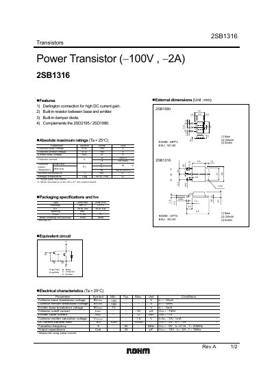 ROHM 2SB1316 Transistor Datasheet - cover page
